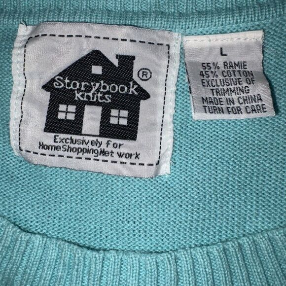 Vintage Storybook Knits HSN Light Blue Floral Lace Tank Sweater size L - Picture 6 of 6